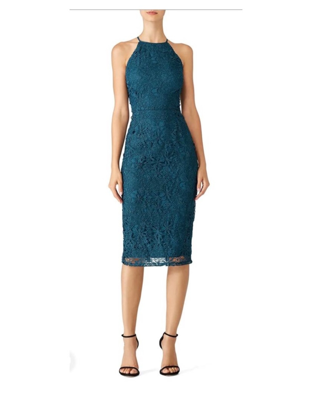 Yumi Kim Teal Floral Lace Halter Midi Dress